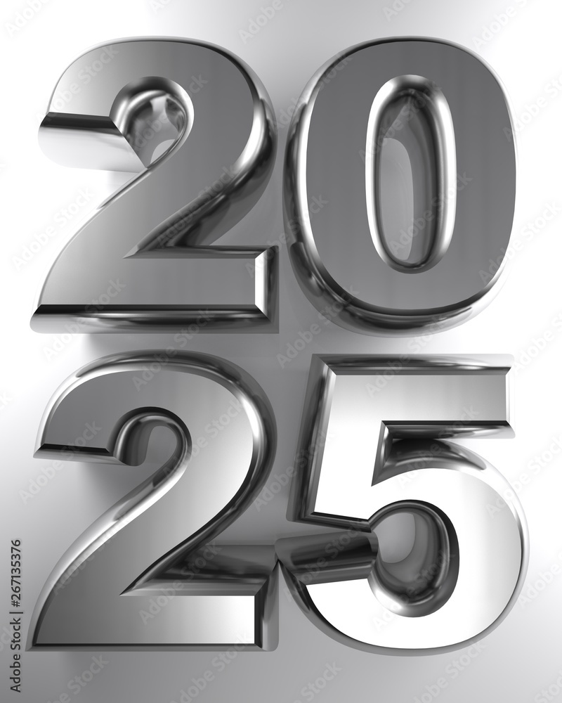 2025 in metallic chrome 3D letters - 3D rendering 2025 in metallic chrome 3D letters - 3D rendering