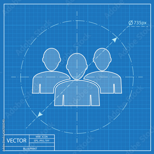 Team vector blueprint icon. People group illustration