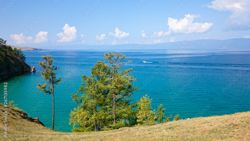  View of Lake Baikal from Olkhon Island. Summer landscape.