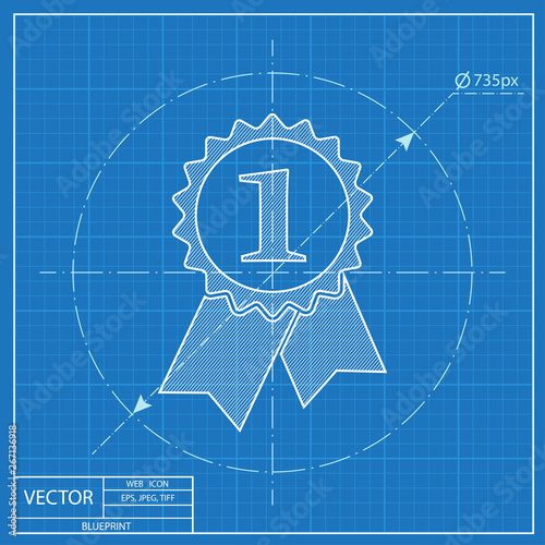 First prize badge with ribbons vector blueprint icon
