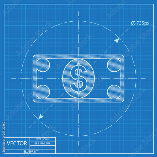 Cash paper money vector blueprint icon