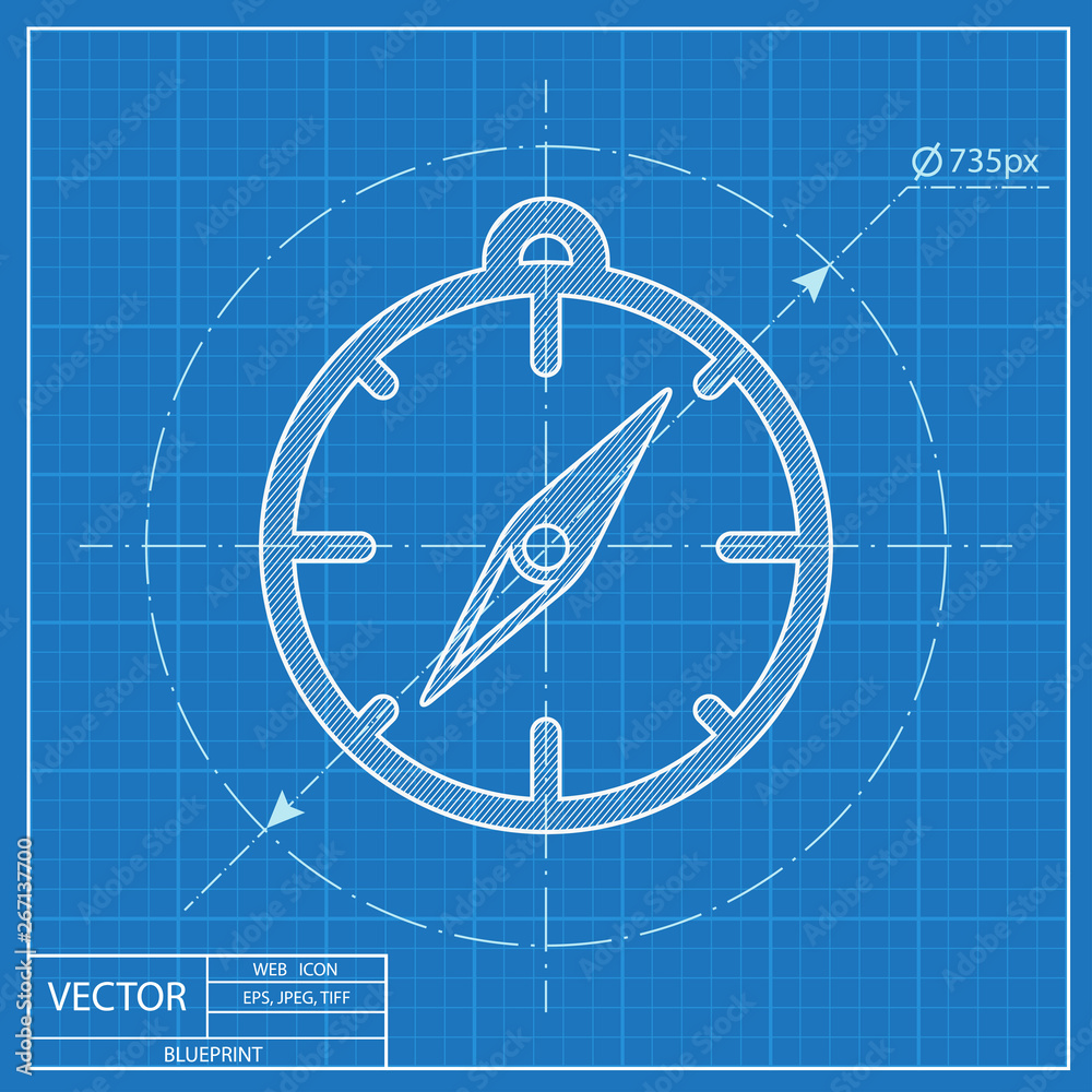 Compass illustration. Navigation vector blueprint icon.