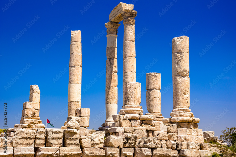 Temple of Hercules and Umayyad Palace at Amman Citadel in Amman, Jordan. 