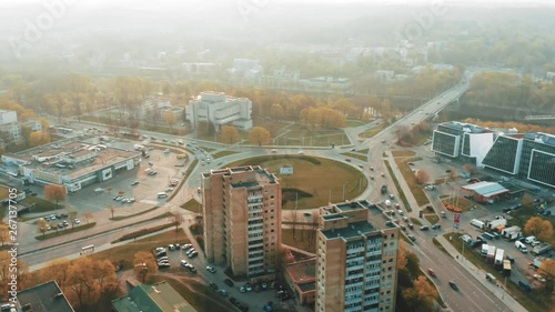 Busy roundabout in Vilnius, Lithuania, aerial view photo