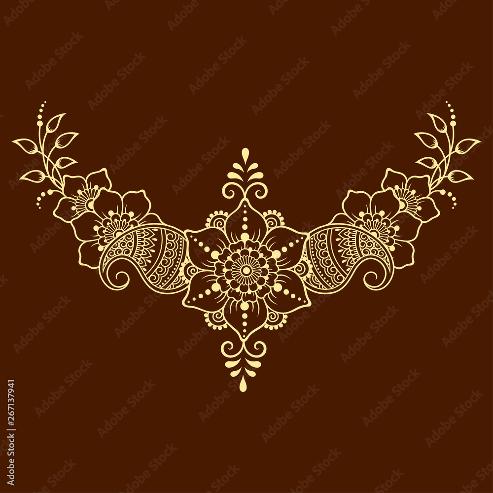 Fototapeta premium Mehndi flower pattern for Henna drawing and tattoo. Decoration in ethnic oriental, Indian style. Doodle ornament. Outline hand draw vector illustration.