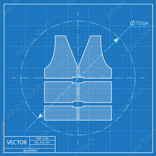 Rescue jacket illustration. Safety vector blueprint icon