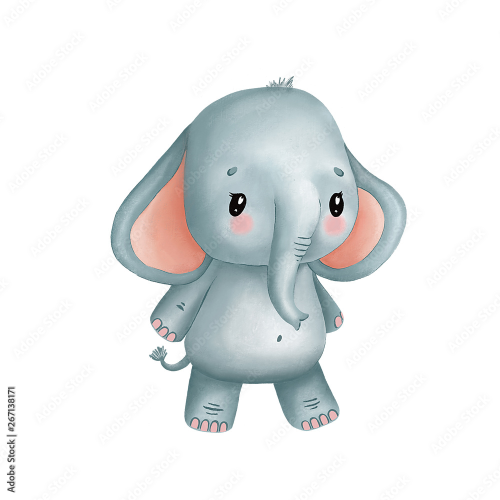 digital drawing of a cute elephant, cartoon character Stock Illustration |  Adobe Stock