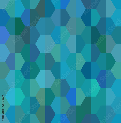 Blue hexagon tiles, modern abstract composition. Decorative seamless pattern background.