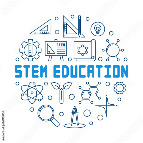 STEM Education vector blue concept outline round illustration on white background