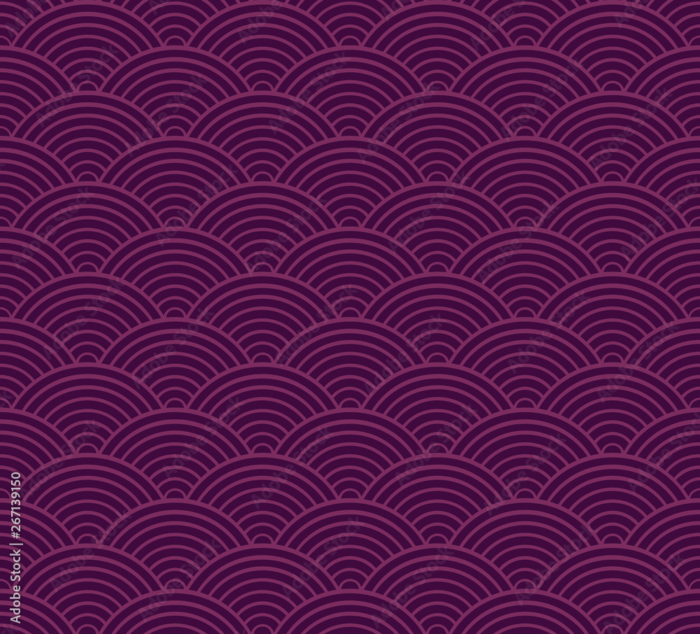 Purple Seigaiha Japanese ornamental wave pattern. Decorative seamless background. Purple Seigaiha Japanese ornamental wave pattern. Decorative seamless background.