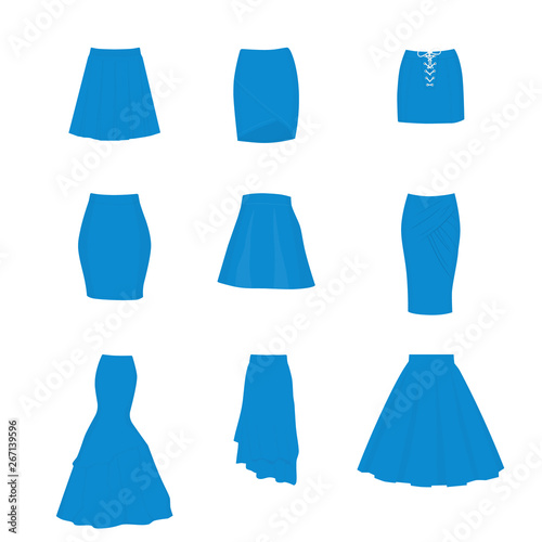 Set of different types of skirts.