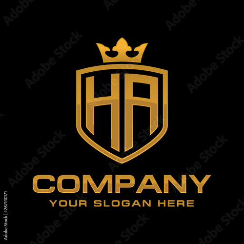 HA  initial with shield and crown  Luxury logo design vector 