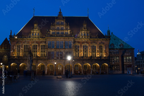 UNESCO cultural heritage town hall in Bremen during blue hour