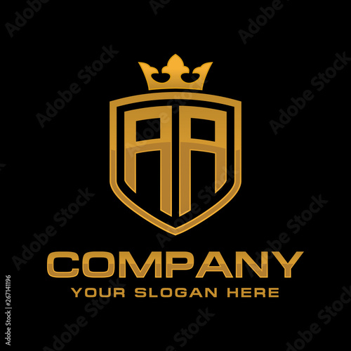 AA  initial with shield and crown  Luxury logo design vector 