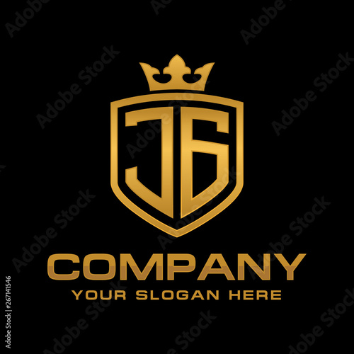 JG  initial with shield and crown  Luxury logo design vector 