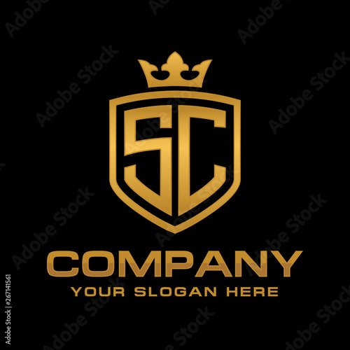 SC  initial with shield and crown  Luxury logo design vector 