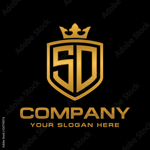 SD  initial with shield and crown  Luxury logo design vector 