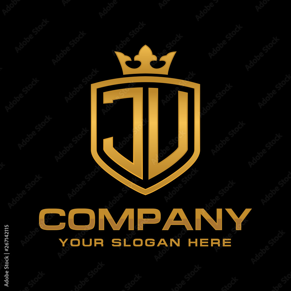 JU initial with shield and crown, Luxury logo design vector JU initial with shield and crown, Luxury logo design vector