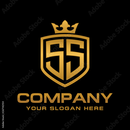 SS initial with shield and crown, Luxury logo design vector 