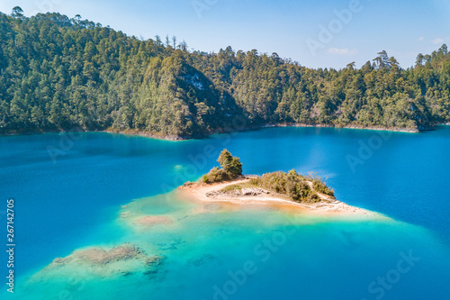 Aerial view of the amazing Montebello turquoise lakes in Chiapas, Mexico photo