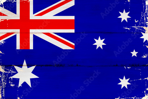 Obraz na płótnie Flaga Australii malowana na starej desce. w salonie