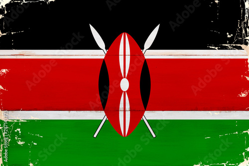 Flaga Kenii malowana na starej desce.