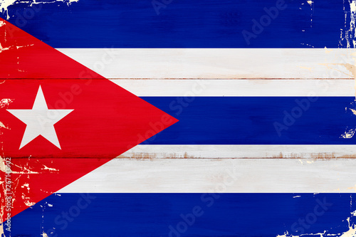 Flaga Kuby malowana na starej desce.