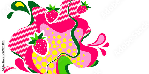 Strawberries on abstract background. Summer illustration. For banners, flyers, promotional products, social media.