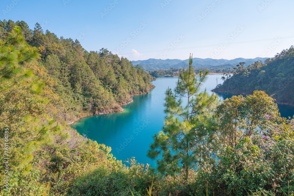Beautiful view of the amazing Montebello turquoise lakes in Chiapas, Mexico