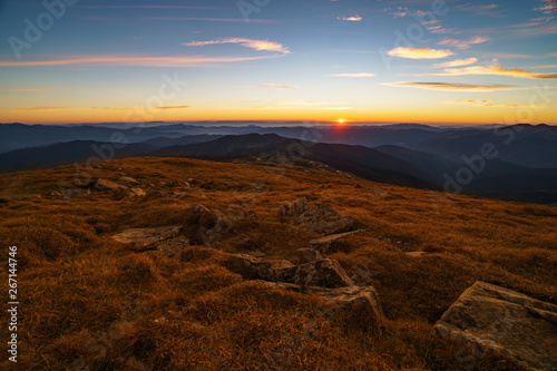 Beautiful landscape at sunset of the Ukrainian Carpathian Mountains  Chornohora from Mount Petros