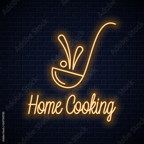 Ladle neon sign. Home cooking neon banner
