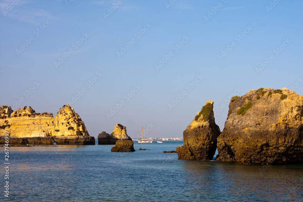 Rock formations in Lagos, Portugal.