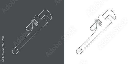 Icono plano lineal llave grifa en gris y blanco