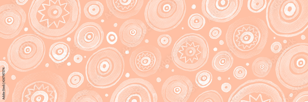 Fototapeta premium Pink Circles Abstract Horizontal Background. Raster banner template.