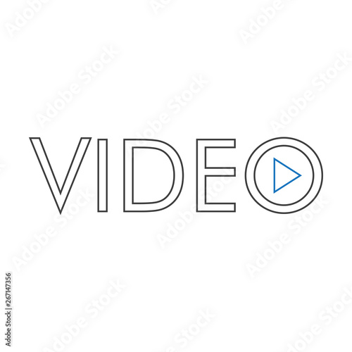 Logotipo lineal texto VIDEO con triángulo en gris y azul