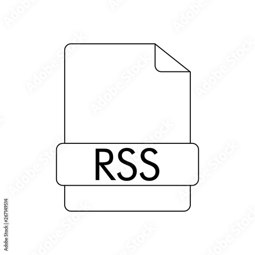 Icono plano lineal extensión RSS en documento en color negro