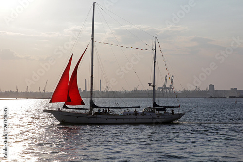 Sailboat in the harbor. © Nadzeya