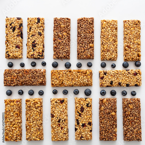 granola bars on the white background top view 