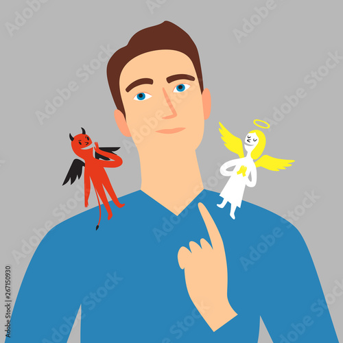Man with angel and devil on his shoulders.