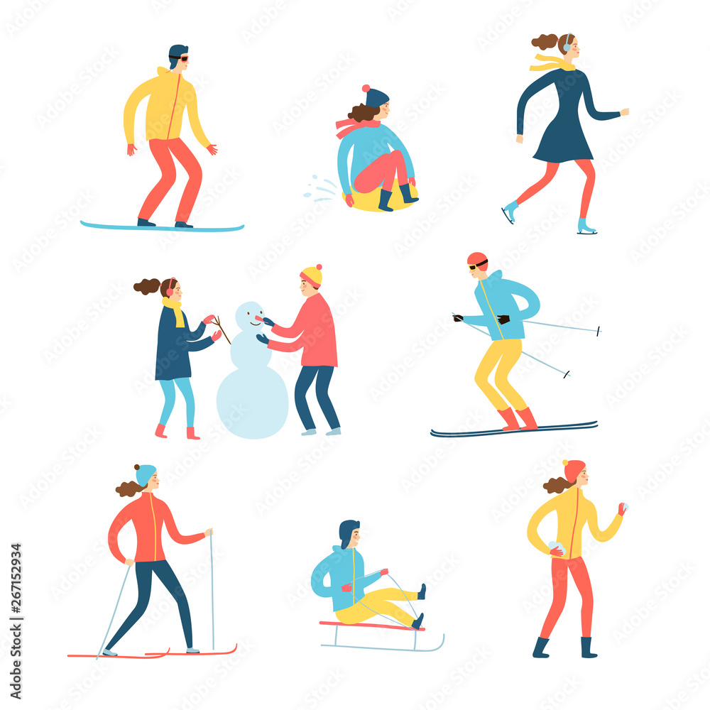 Winter activities cartoon set Winter activities cartoon set