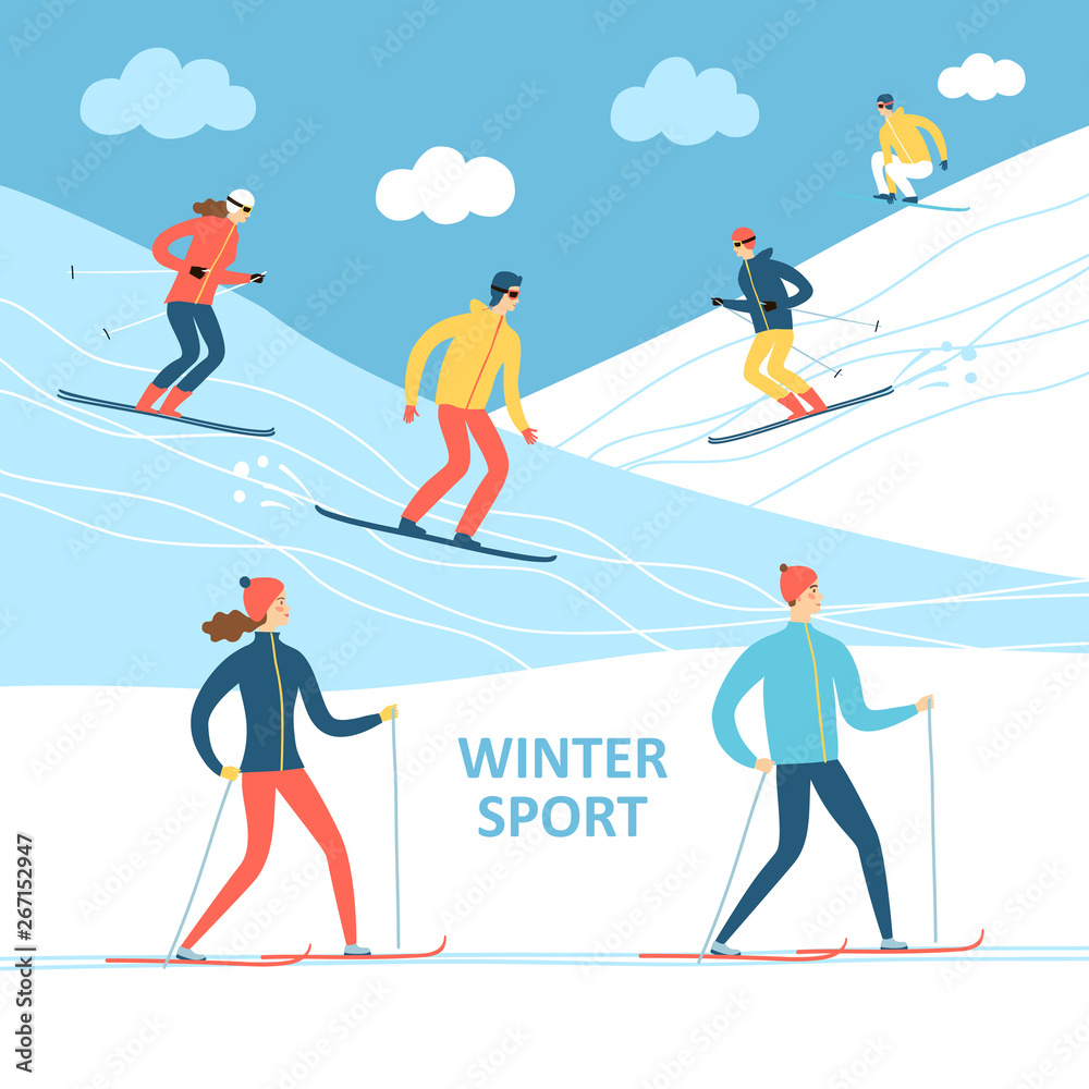 Winter athletes cartoon illustration