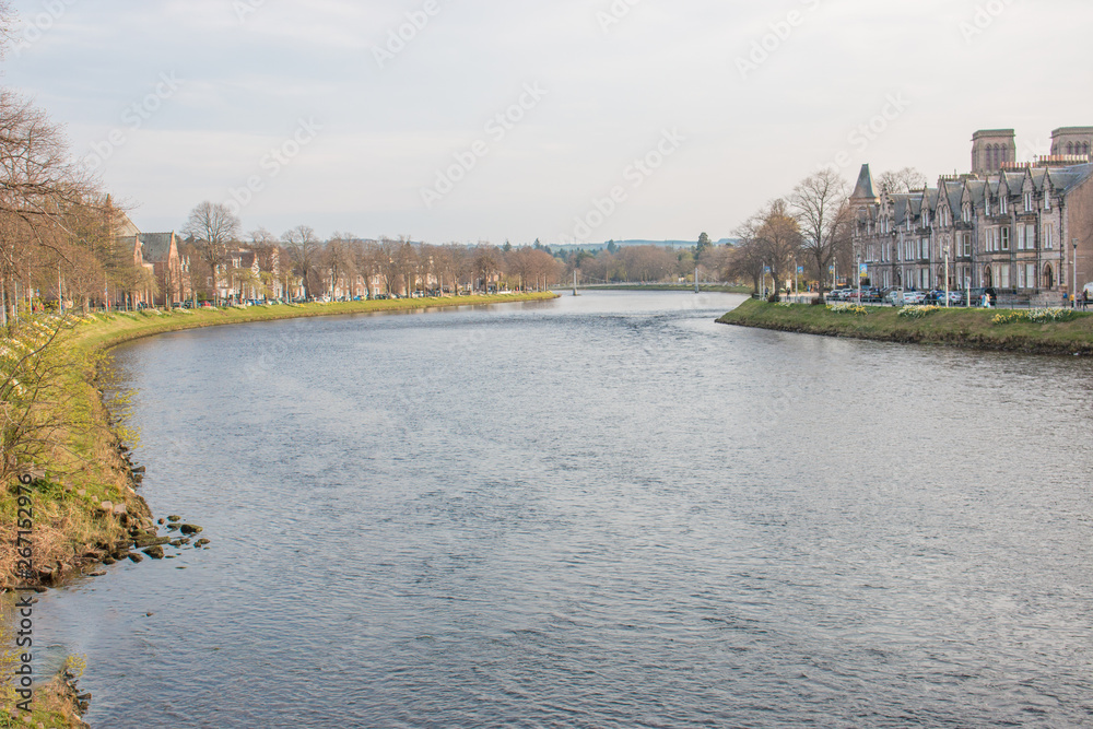 Fototapeta premium River Ness Inverness (Inbhir Nis) at Loch Ness Highlands Scotland
