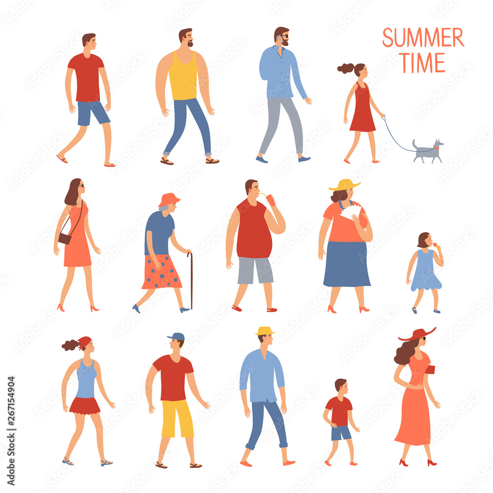 Set of cartoon people in summer clothes