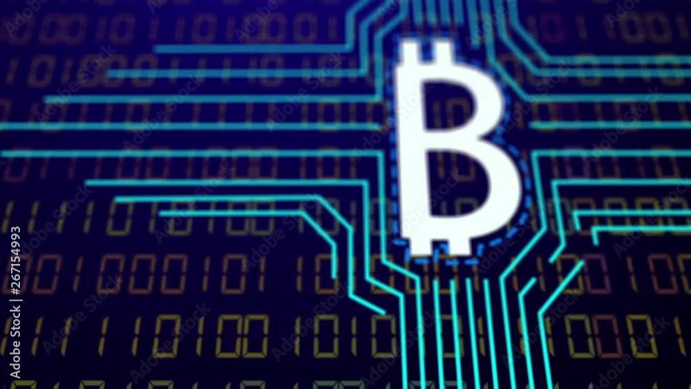 Seamless animation of original blockchain logo on futuristic technology background for broadcast and films about finance, banking, web technologies, future industry, virtual and bitcoin.