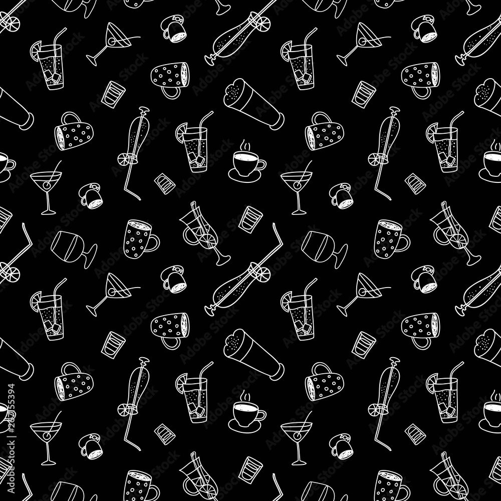 Hot drinks and cocktails seamless pattern Hot drinks and cocktails seamless pattern