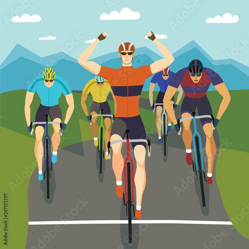 Fast racing cyclists set