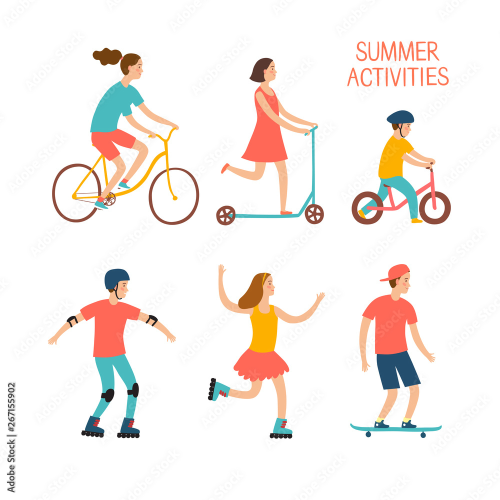 Fototapeta premium Active children riding and playing outdoor