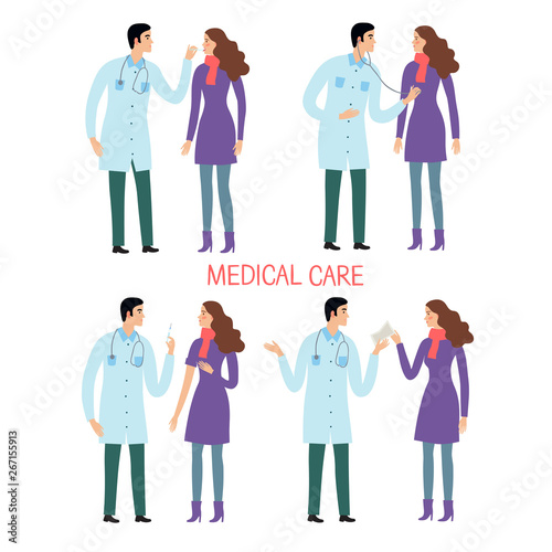 Woman patient and doctor set