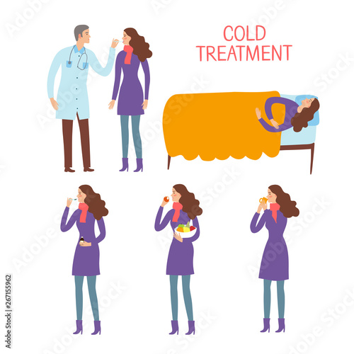  Cartoon woman patient with doctor set