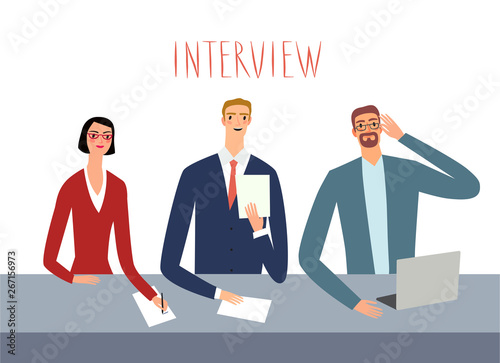 Serious interviewers cartoon set.